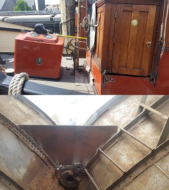 Mast support being renewed/after peak bulkhead